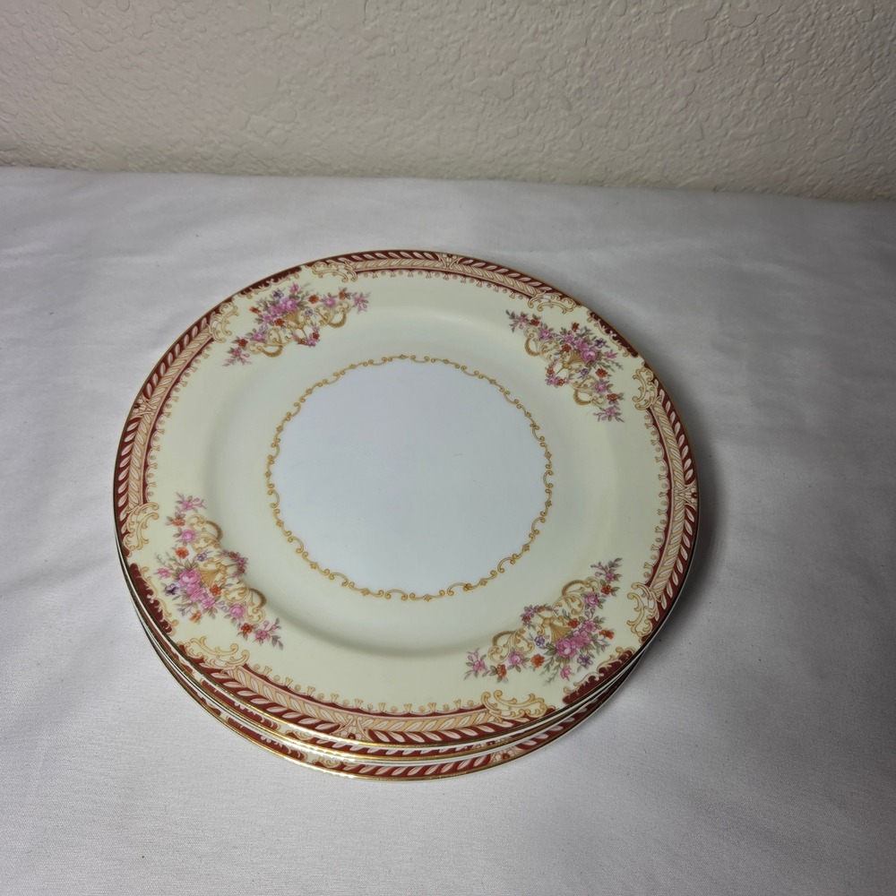 Noritake Bread and Butter Plates Set of 4 Burg. Gold Floral Made in Japan 6.25in